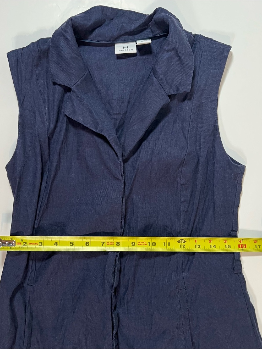 Halston Navy Linen Blendβ Sleeveless Shirt Dress Size 8 - Picture 6 of 9